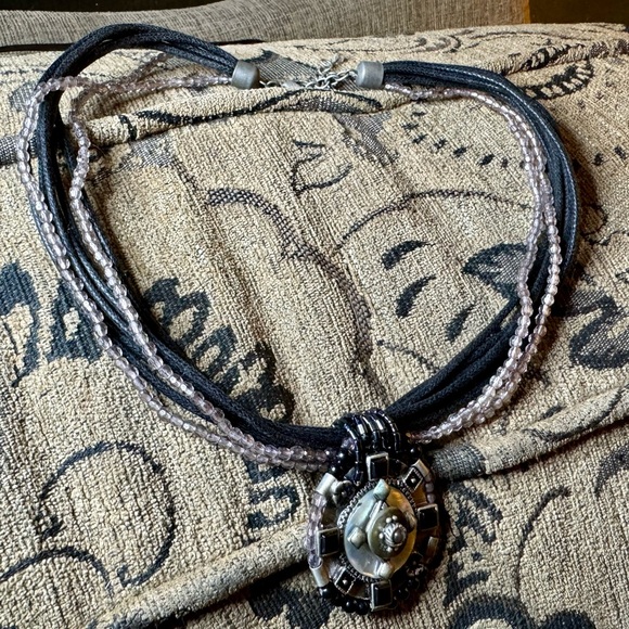 Bead and cord necklace with extender. - Picture 3 of 9